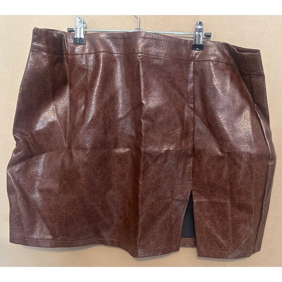 Shein Faux Leather Mini Skirt With Slit Brown Sz 2XL NWT price firm! - Picture 1 of 4